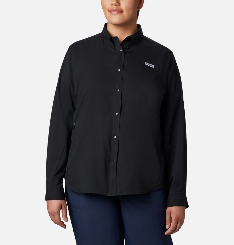 Women\'s Columbia PFG Tamiami II Long Sleeve Shirts Black | Plus Size CA-Q1A40